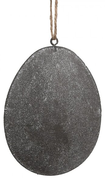 Šedé plechové závesné vajíčko s kvietkom - 10*2*8 cm - Clayre & Eef