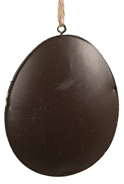 Šedé antik plechové závesné vajíčko s kvetmi - 10*2*8 cm - Clayre & Eef