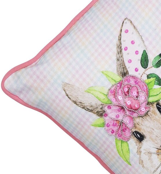 Ružový károvaný vankúš s králikmi Rabbio - 45*15*35cm - Mars & More