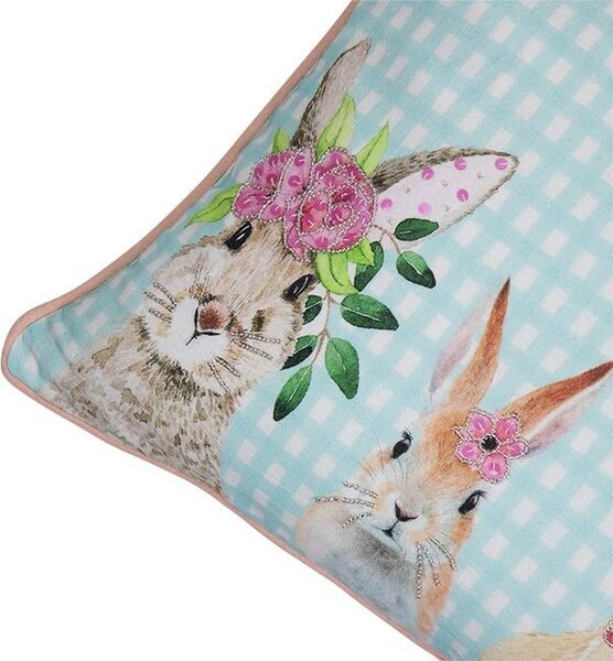 Modrý károvaný vankúš s králikmi Rabbio - 45*15*35cm - Mars & More