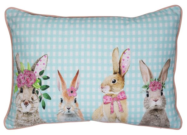 Modrý károvaný vankúš s králikmi Rabbio - 45*15*35cm - Mars & More
