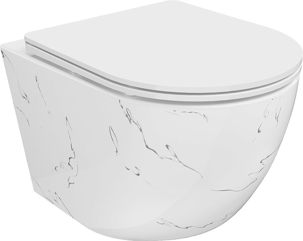 Mexen Lena, závesná WC misa Rimless s duroplastovým sedátkom s pomalým zatváraním, imitácia mramoru-biely kameň, 30224093