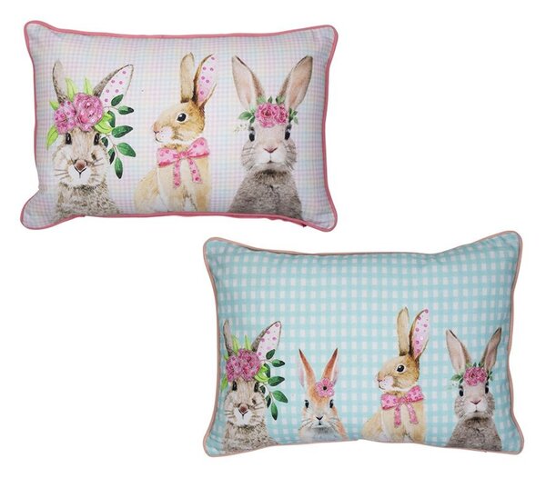 Ružový károvaný vankúš s králikmi Rabbio - 45*15*35cm - Mars & More