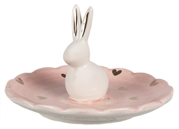Ružovobiela keramická miska Rabbit Heart - Ø 14x9 cm - Clayre & Eef