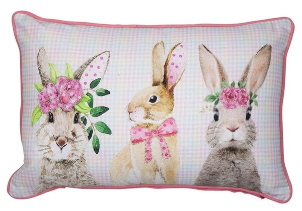 Ružový károvaný vankúš s králikmi Rabbio - 45*15*35cm - Mars & More