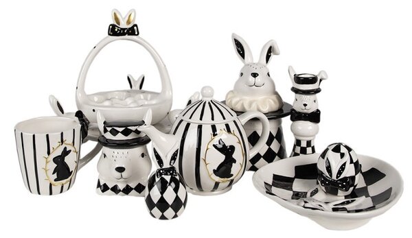 Čiernobiely keramický dezertný tanierik Black&White Bunny - 21*18*4 cm - Clayre & Eef