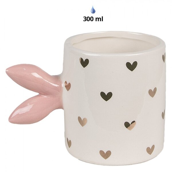 Ružovobiely keramický hrnček Rabbit Heart - 13*9*9 cm / 300 ml - Clayre & Eef