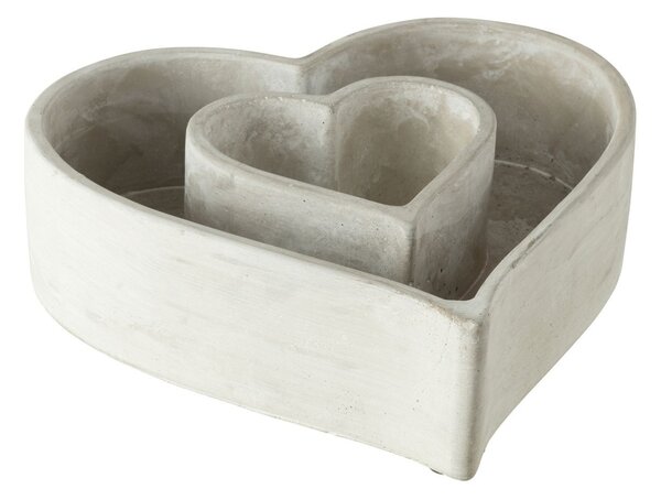 Šedý antik cementový kvetináč v tvare srdca Heart - 22*22*6 cm - J-Line by Jolipa
