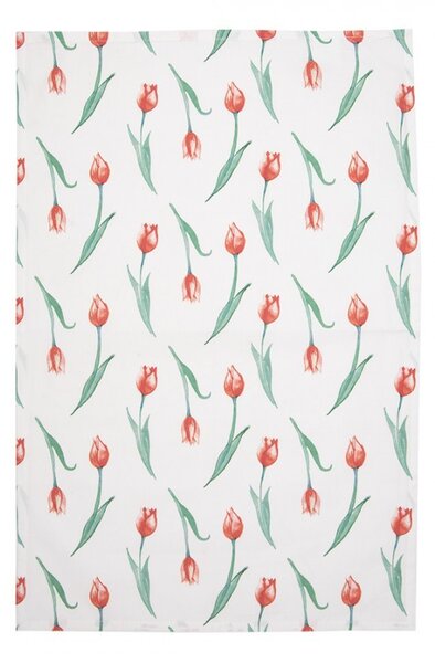 Biela bavlnená kuchynská utierka s tulipánmi - 47*70 cm - Clayre & Eef