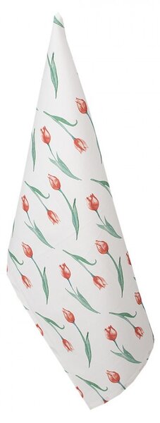 Biela bavlnená kuchynská utierka s tulipánmi - 47*70 cm - Clayre & Eef