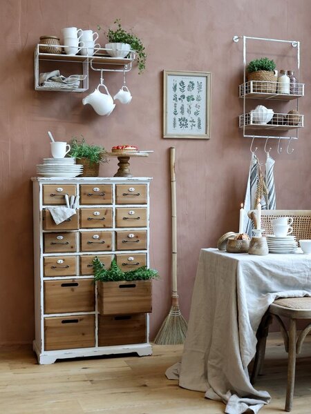 Biela antik kovová nástenná polička s háčikmi Old Shelf - 58*18*24 cm - Chic Antique