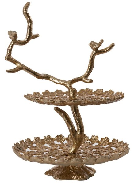 Bronzový kovový 2-poschodový etažér s vtáčikmi Tresa Bird Antique - 37*35*53 cm - Light & Living