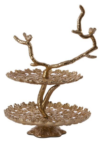 Bronzový kovový 2-poschodový etažér s vtáčikmi Tresa Bird Antique - 37*35*53 cm - Light & Living