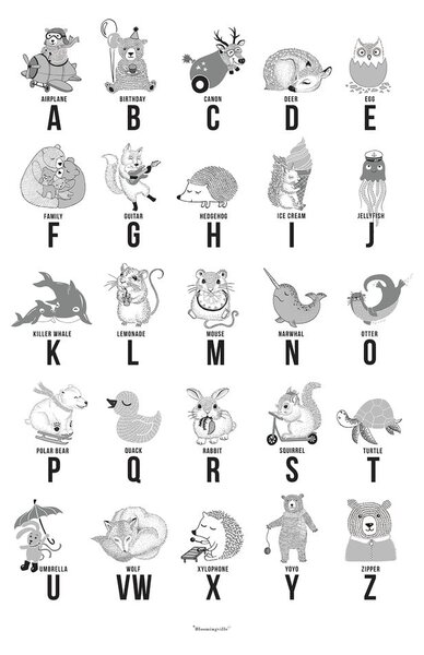 Plagát s abecedou Bloomingville Mini ABC