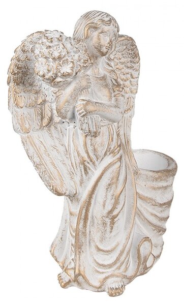 Biely antik kvetináč so sochou anjela Angelio Baroque - 22*13*30 cm - Clayre & Eef