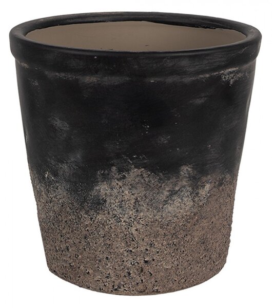 Čierno-sivý keramický obal na kvetináč S - Ø 12*11 cm - Clayre & Eef