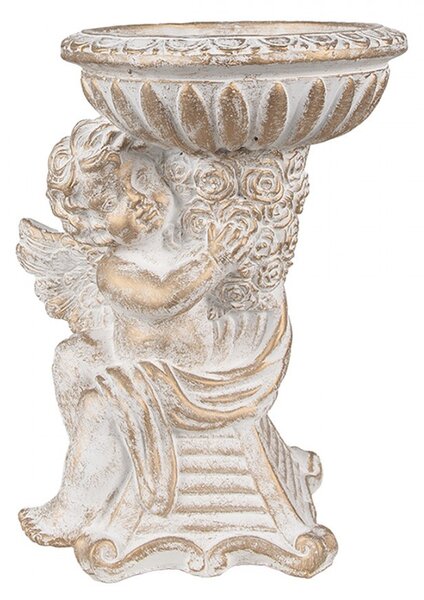 Biely antik kvetináč so sochou anjela Angelio Baroque - 18*15*23 cm - Clayre & Eef