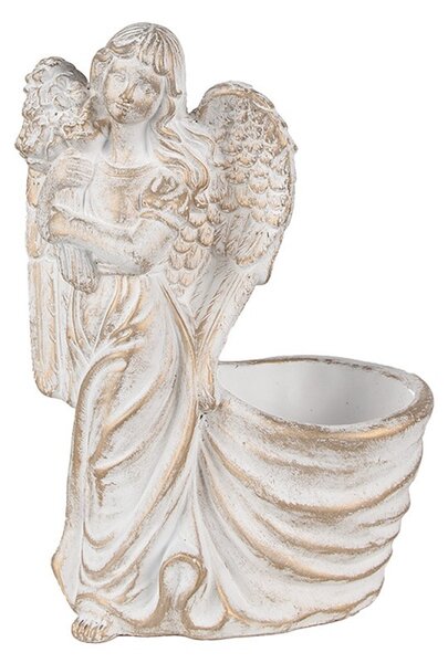 Biely antik kvetináč so sochou anjela Angelio Baroque - 22*13*30 cm - Clayre & Eef