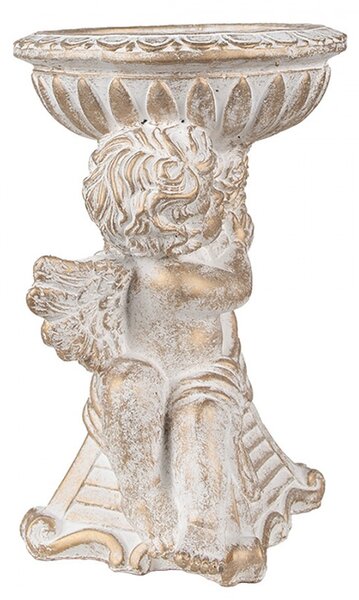 Biely antik kvetináč so sochou anjela Angelio Baroque - 18*15*23 cm - Clayre & Eef