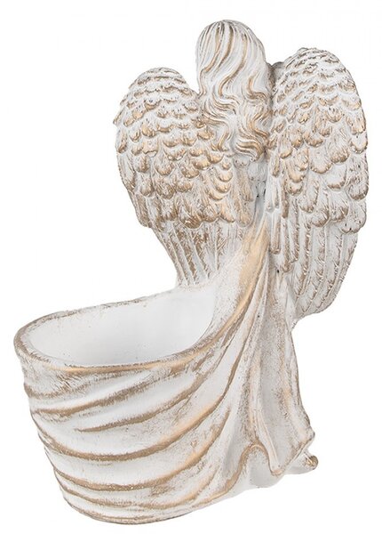 Biely antik kvetináč so sochou anjela Angelio Baroque - 22*13*30 cm - Clayre & Eef
