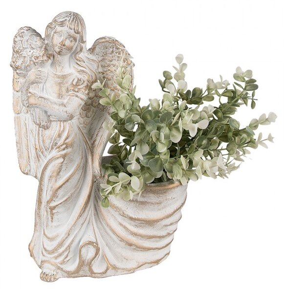 Biely antik kvetináč so sochou anjela Angelio Baroque - 22*13*30 cm - Clayre & Eef