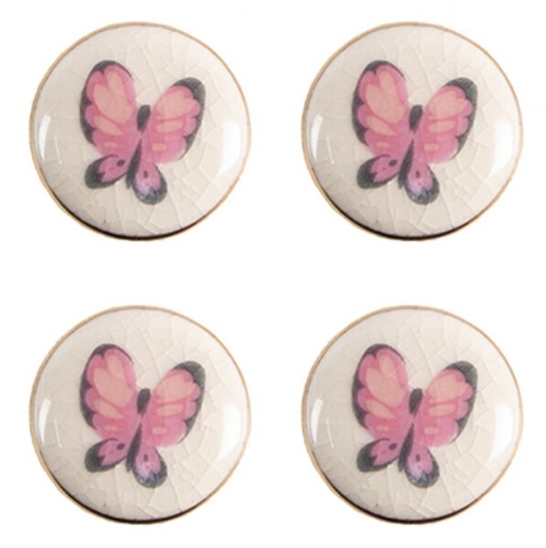 Set 4ks béžová keramická úchytka s motýlikmi - Ø 3 cm - Clayre & Eef