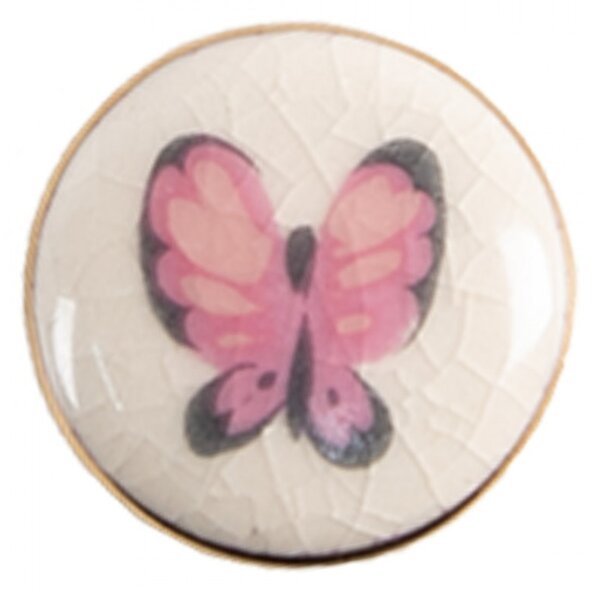 Set 4ks béžová keramická úchytka s motýlikmi - Ø 3 cm - Clayre & Eef