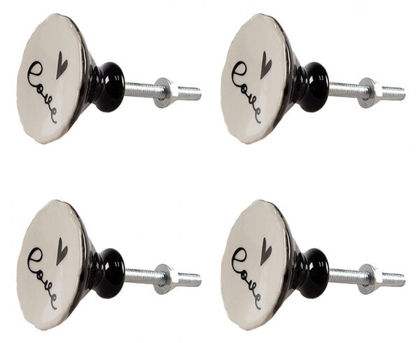 Set 4ks béžová keramická úchytka so srdiečkami Love - Ø 4*3 /6 cm - Clayre & Eef