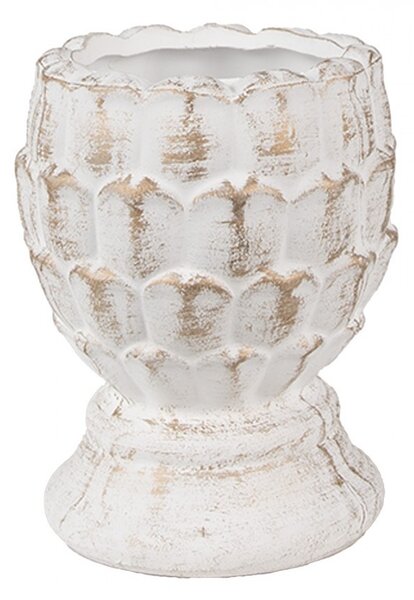 Bielo-zlatý cementový kvetináč Ø - 11*13 cm - Clayre & Eef