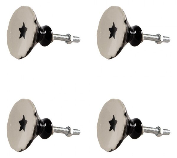 Set 4ks béžová keramická úchytka s hviezdou - Ø 4*3/6 cm - Clayre & Eef