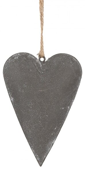 Šedé plechové ozdobné závesné srdce s kvetmi S - 11*2*8 cm - Clayre & Eef