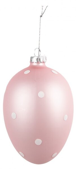 Ružové závesné sklenené vajíčko s bodkami Egg Dots - Ø 8*12 cm - Clayre & Eef