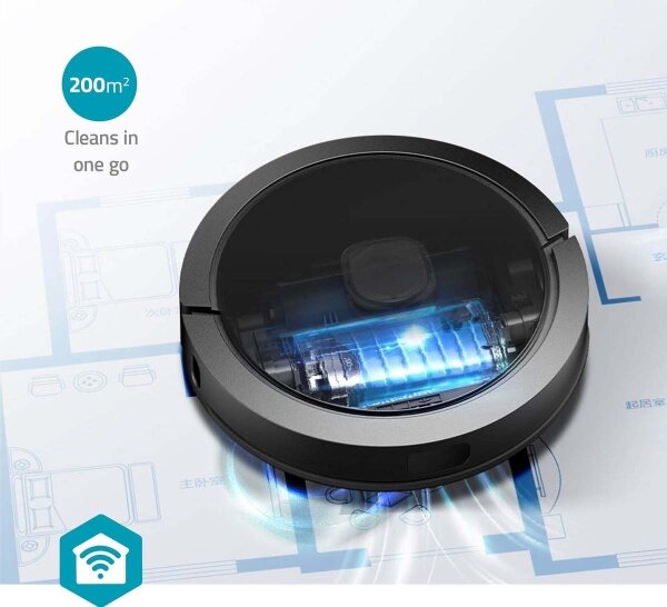 Nedis WIFIVCL002CBK - Inteligentný robotický vysávač s mopom Wi-Fi Tuya čierna + DO