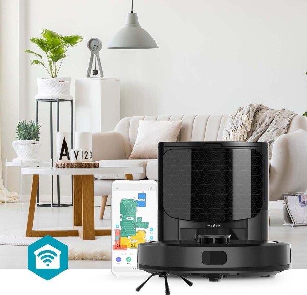 Nedis WIFIVCL002CBK - Inteligentný robotický vysávač s mopom Wi-Fi Tuya čierna + DO