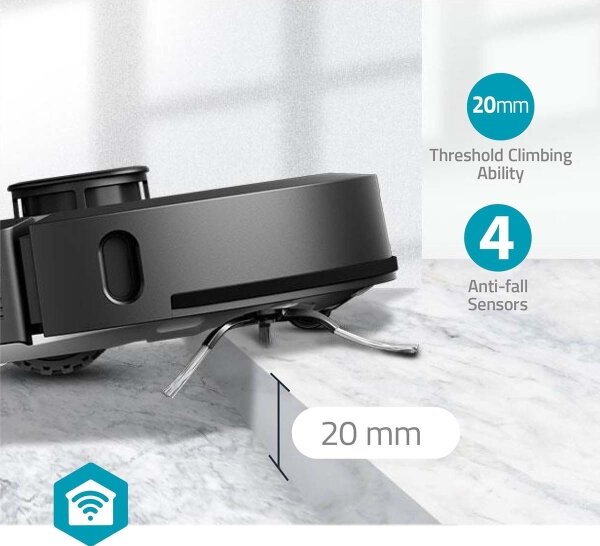 Nedis WIFIVCL002CBK - Inteligentný robotický vysávač s mopom Wi-Fi Tuya čierna + DO