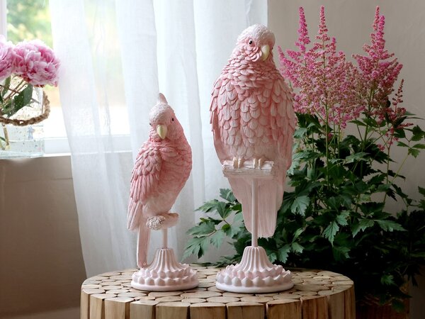 Ružová dekorácia papagáj na podstavci Parroté - 10*11*28 cm - Chic Antique