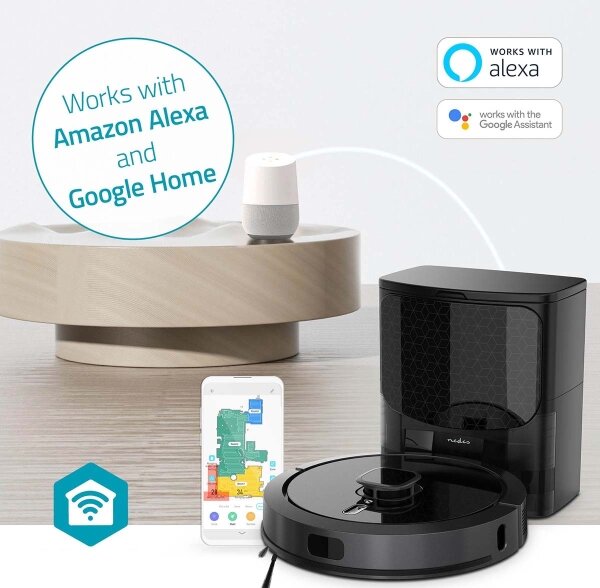 Nedis WIFIVCL002CBK - Inteligentný robotický vysávač s mopom Wi-Fi Tuya čierna + DO