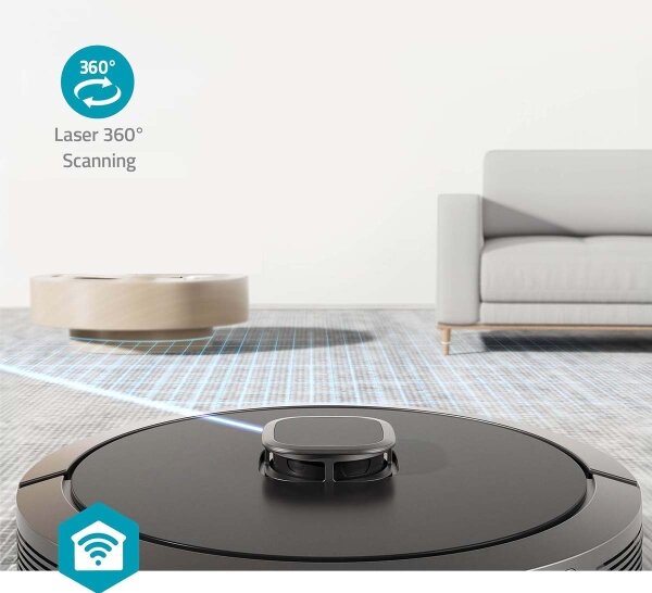 Nedis WIFIVCL002CBK - Inteligentný robotický vysávač s mopom Wi-Fi Tuya čierna + DO