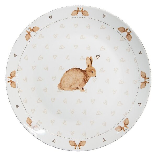 Biely porcelánový tanier s motívom králikov a srdiečok Bunnies in Love - Ø 26*2 cm - Clayre & Eef