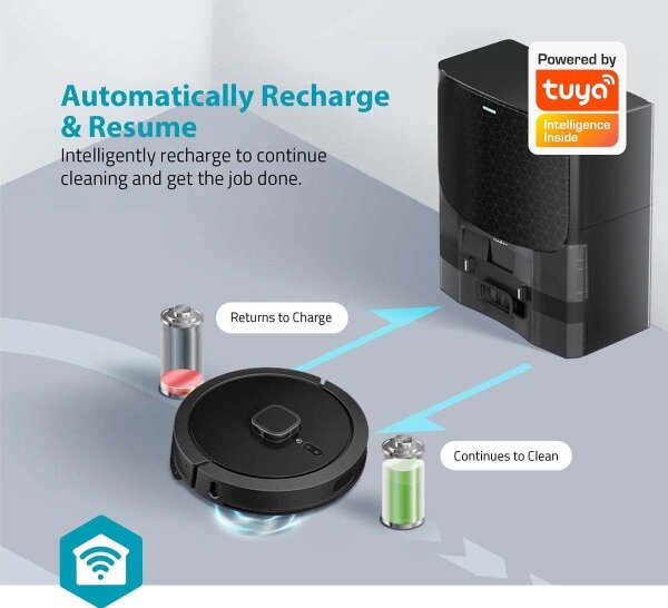 Nedis WIFIVCL002CBK - Inteligentný robotický vysávač s mopom Wi-Fi Tuya čierna + DO