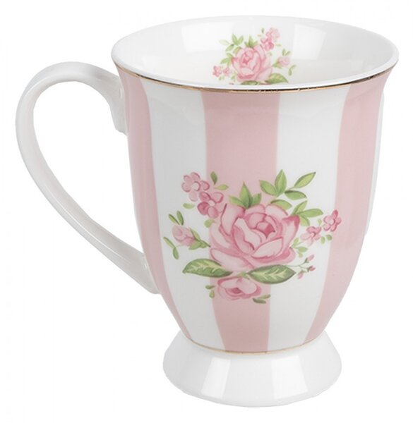 Bielo-ružový hrnček s ružičkami Sweet Roses - 12*8*10 cm / 300 ml - Clayre & Eef