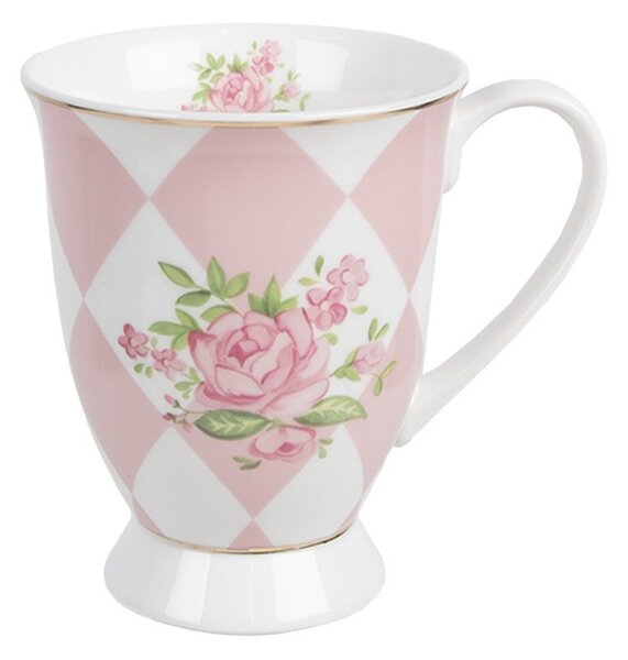 Bielo-ružový hrnček s ružičkami Sweet Roses I - 12*8*10 cm / 300 ml - Clayre & Eef