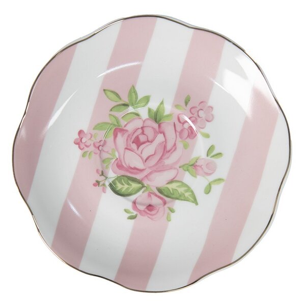 Bielo-ružová šálka a tanierikom s ružičkami Sweet Roses - 12*9*6 cm / Ø 14*2 cm / 200 ml - Clayre & Eef