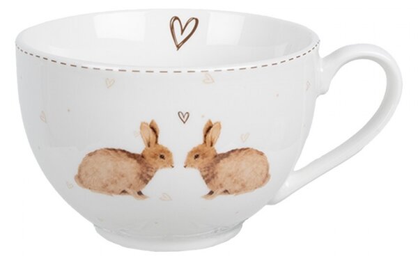 Šálka ​​s tanierikom s zajačikmi a srdiečkami Bunnies in Love - 12*9*6 cm / Ø 14*2 cm / 250 ml - Clayre & Eef