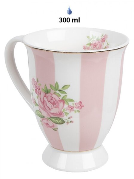 Bielo-ružový hrnček s ružičkami Sweet Roses - 12*8*10 cm / 300 ml - Clayre & Eef