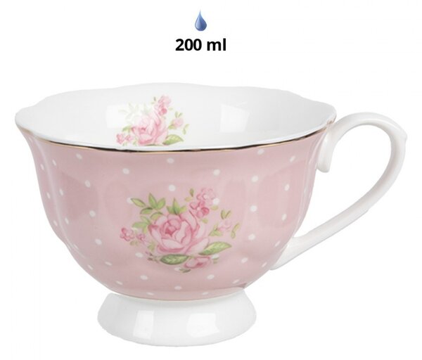 Bielo-ružová šálka a tanierikom s ružičkami Sweet Roses - 12*9*6 cm / Ø 14*2 cm / 200 ml - Clayre & Eef
