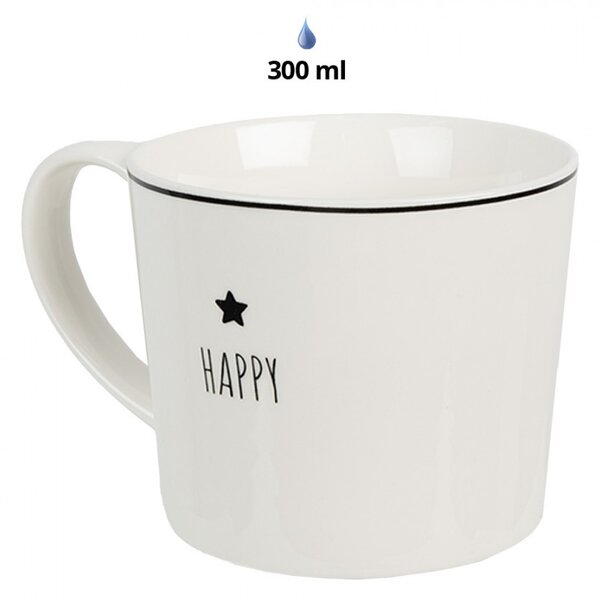 Biely hrnček s hviezdičkou Happy - Lovely Day - 12*8*7 cm / 275 ml - Clayre & Eef