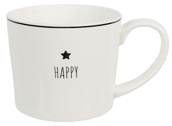 Biely hrnček s hviezdičkou Happy - Lovely Day - 12*8*7 cm / 275 ml - Clayre & Eef