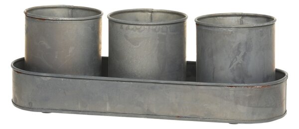 Set 3ks plechový obal na kvetináč s táckou Pintio - Ø 10*12/ 36*12*5,5 cm - Chic Antique