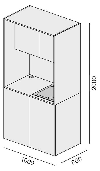 Kuchynka NIKA s drezom a batériou 1000 x 600 x 2000 mm, dub prírodný, pravé